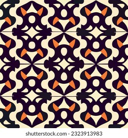 Bold orange and black pattern on clean white backdrop, showcasing an art deco influence. The seamless and carefully crafted design exudes modern and captivating aesthetic.
