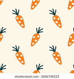 Bold Orange Carrots with Leafy Tops. Seamless pattern background ideal for wrapping paper, fabric, textile etc.
