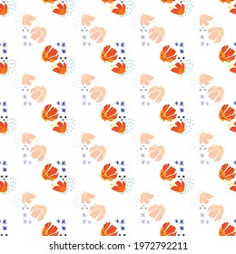 Bold orange flowers in block vertical seamless stripe pattern