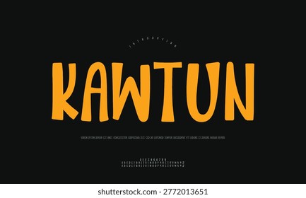 Bold orange kawtun handwritten style text graphic design with typography handwritten branding energetic creative lettering alphabet character headline aesthetic decorative illustration