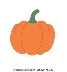 Bold orange pumpkin with deep ridges and a green stem stands out in this cute fall vegetable icon ideal for autumn, Thanksgiving, and harvest scenes.
