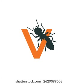 Bold orange "V" with black ant logo design