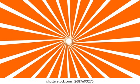Fondo de Vector vibrante con un patrón dinámico de explosión de sol o estelada de color naranja y blanco. Excelente para Diseño gráfico, temáticas de verano, arte pop, estilo de cómic, Anuncios y publicidad.