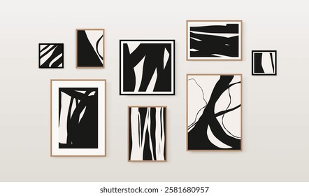 Bold Organic Minimalist Monochrome Abstract Wall Art Prints Posters Set, Elegant Interior Decor Paintings