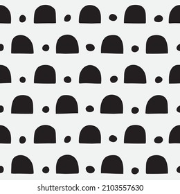 Bold organic scandi seamless vector pattern. Black and white monochrome, minimalist, hand drawn geometric pattern. Scandinavian style geo design. Repeat background wallpaper surface texture art print.
