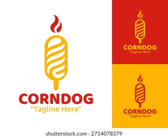 Un logotipo de corndog de contorno atrevido centrado en una forma de pincho limpio adecuado para las tiendas de bocadillos modernas.