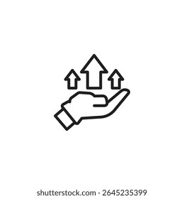 A bold, outline icon featuring two upward-pointing arrows, one larger and solid, the other smaller and outlining, suggesting an exchange, upward trend, or increased activity.