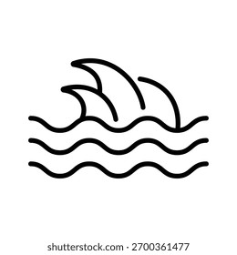 A bold outline icon showing large, cresting ocean waves over two rows of water lines. Perfect for surfing, marine themes, or water-related alerts.
