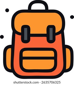 Bold Outline Orange and Red Backpack for Adventure and School Icon