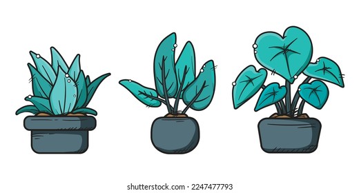 Bold outline plant on pot for sticker and decoration