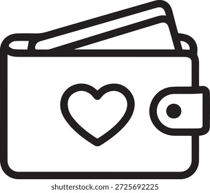 Icono de Vector de contorno audaz de una billetera con un símbolo de corazón, que representa el amor, el gasto y las finanzas emocionales. Diseño plano limpio, escalable y aislado.