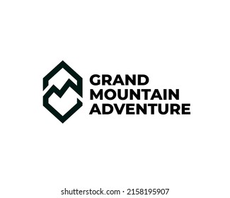 bold outlined letter M mountain logo. Modern and clean mountain logo