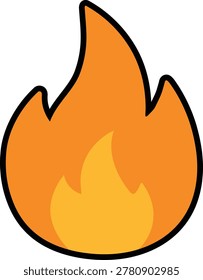 Bold outlined orange fire symbol showing intense combustion heat for dynamic digital web logo branding vector illustration