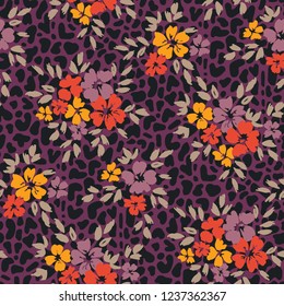 Bold Oversize Hand-Painted Floral and Abstract Animal Skin Vector Seamless Pattern. Whimsical Background Texture