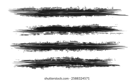 Bold Paint Brush Strokes Set. Hand Drawn Grunge Lines Marker Paint Black Ink Lines. Underline or Highlight Marker Texture. Vector Illustration.