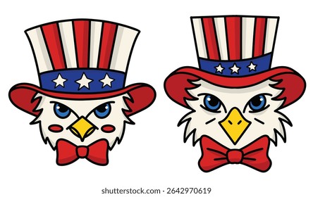A bold and patriotic American eagle logo wearing a classic Uncle Sam hat in red, white, and blue.