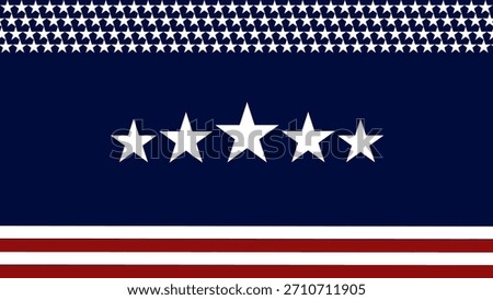 A bold patriotic composition featuring a dark blue canton with five white stars, bright border of stars along the top, and red and white stripes at the bottom, symbolizing national pride and unity.