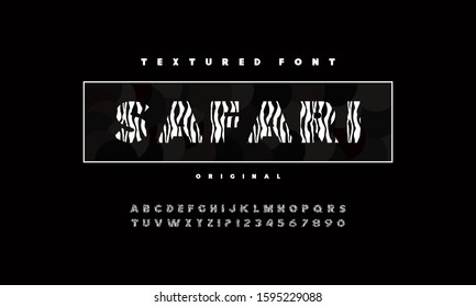 Bold With Patterns, Display Font Design, Alphabet, Letters And Numbers. Alphabet For Using, Off Road Adventure, Zoo, Safari Racing.