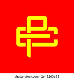 Bold PE Monogram Symbol in Yellow on Red Background – Modern Abstract Logo Design