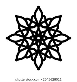 Vector de mandala en forma de pétalo con diseño de arte de línea negra simétrica