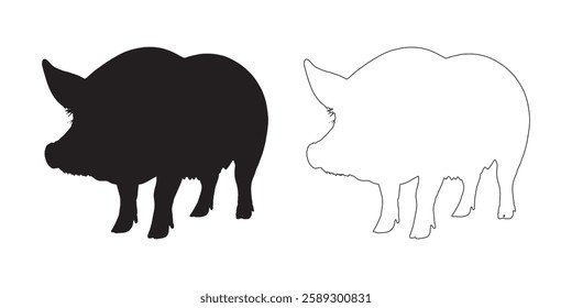 Bold Pig Silhouette - High-Quality Pig Outline for Digital Use
