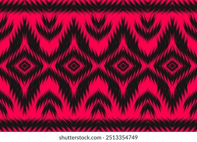 Bold Pink and Black Ikat Pattern: Dynamic Geometric Design for Fashion Textiles and Trendy Interiors