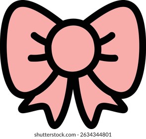 Icono de lazo rosa con contorno negro para decoración y diseño de regalo