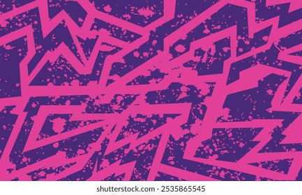 Padrão geométrico rosa negrito em um fundo roxo escuro com textura grunge. Perfeito para projetos ávidos e energéticos.