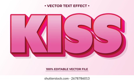 Bold Pink Kiss Text Effect with Red Outline and Shadow on White Background