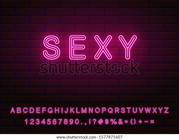 太字のピンクのネオンフォントエロティックスタイル 広告やウェブデザイン用の文字 数字 記号 記号 アイコン のベクター画像素材 ロイヤリティフリー