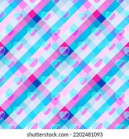 Bold Pink Vibrant Trendy Checkered Hearts Seamless Pattern