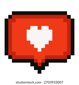 Bold pixel style heart badge isolated on white background
