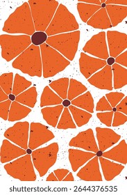 Bold and playful floral pattern featuring large hand drawn orange blooms with textured petals and a modern organic feel. Perfect for digital projects, fabric design, packaging, or creative branding.