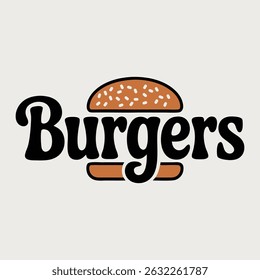 A bold and playful logo design of the word Burgers with a stylized burger icon and a sesame seed bun