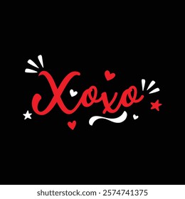 Bold and playful Xoxo typography design with decorative hearts. Valentine's Day love message. ideal for Valentine's Day cards, wedding branding, posters, and festive creative projects.