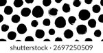 Bold polka dot seamless pattern. Brush drawn circles, rough dots background for wallpaper, graphic wrapping paper, print design. Vector black and white polkadot wrapping paper.