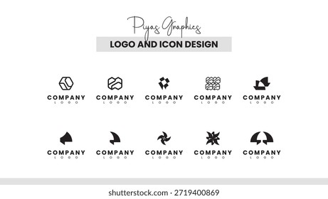 Conjunto de rejilla de icono de logotipo poligonal en negrita