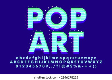 Bold pop art alphabet with glitch effect and dot around