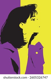 Bold Pop Art portrait of a woman, vibrant colors, modern retro aesthetic with striking contrasts and bold outlines. A fusion of contemporary and vintage style, capturing a playful yet powerful express