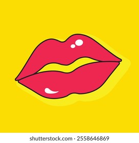 Bold Pop Art Red Lips on Yellow Background – Glossy and Vibrant Illustration