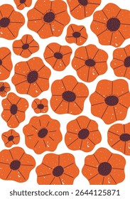 bold poppy flowe pattern with hand drawn texture for fabric, kids room and modern wall art