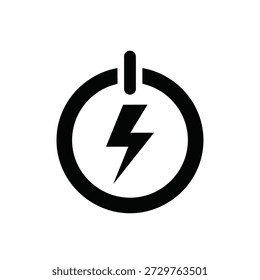 Bold power button with a lightning bolt symbol, signifying energetic activation, electrical force, and a quick start-up
