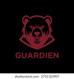 Bold and powerful red bear head logo with an aggressive expression, symbolizing strength, protection, and a guardian spirit. Ideal for branding, sports teams, or security.