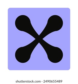 Bold print of cross figure on Brutalism icon. Brutalist design element, close button. Abstract Geometric shape, symbol of cancel on square in Bauhaus style. Flat isolated vector illustration on white
