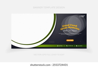 Bold and professional restaurant banner template with customizable layers and attractive visuals for impactful marketing.
