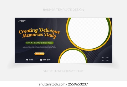 Bold and professional restaurant banner template with customizable layers and attractive visuals for impactful marketing.