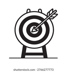 A bold and professional vector illustration of a bullseye target with an arrow hitting the center, symbolizing goal achievement, accuracy, and business success. This flat design icon is widely used in marketing, strategy presentations, business plans, and motivational content. Suitable for websites, mobile apps, and corporate branding. Isolated on white background with clean lines and easy scalability.