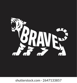 Bold Profile Tiger Roaring Design with Brave Typography T-Shirt