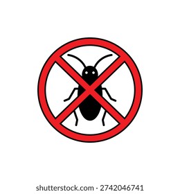 A bold prohibition sign featuring a cockroach with a red cross, conveying a strong message of no insects allowed, perfect for pest control and hygiene contexts