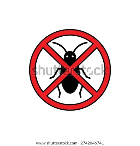 A bold prohibition sign featuring a cockroach with a red cross, conveying a strong message of no insects allowed, perfect for pest control and hygiene contexts